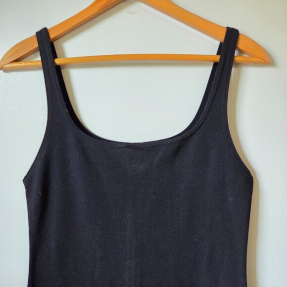 EUC ZARA BLACK SCOOP NECK BODYCON MIDI DRESS MINIMALIST SIZE L - Picture 3 of 14